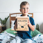 Wooden Piggy Bank for Kids and Adults, Personalized Gift Handmade in USA by BloomOwl, Custom Piggy Bank, Personalized Banks for Kids, Gifts for Baby Boys and Girls (Minimal Bear)