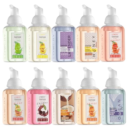 Foaming Hand Soap Pack of 10 - Moisturizing Hand Soap with Aloe Vera and Essential Oils - Alcohol-Free-Hand Wash in Citrus Blend, Lemon, Orange, Lime, Grapefruit Bath Soap Set