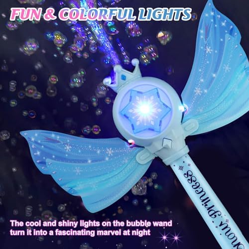 Bubble Wands for Kids Girls - LED Light & Music Bubble Machine: 3 AA Batteries & 2 Bubble Solutions, Outdoor Party Birthday Toys for Toddlers, Gift for 3 4 5 6 7 8 Year Old Girls, Blue