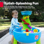 Step2 Rain Showers Splash Pond Water Table with Cover, Kids Water and Sand Activity Sensory Playset, Summer Outdoor Toys, 13-Piece Water Toy Accessories, for Toddlers 1.5+ Years Old, Blue & Green