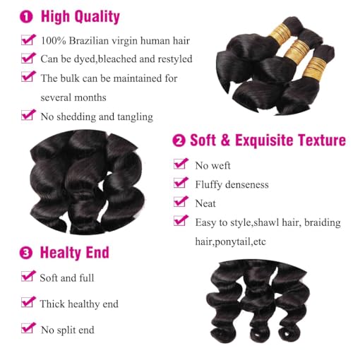 Loose Deep Wave Bulk Human Hair for Braiding No Weft Loose Deep Wave Bulk Human Braiding Hair Brazilian Virgin Human Hair Bulk for Boho Braids 100g(1 bundle/1pack) (22 Inch, Natural Color)