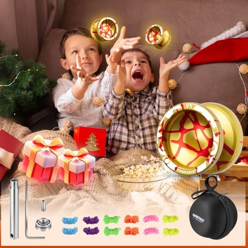 MAGICYOYO V3 Dual Purpose Metal Yoyo for Kids 8-12 & Adults, Responsive Yoyo Professional and Unresponsive Yo yo for Adults, Trick Yo-yo with 12 Strings, Bearings & Carry Case（Golden Red Splash）