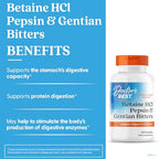 Doctor's Best Betaine HCI Pepsin & Gentian Bitters, Digestive Enzymes for Protein Breakdown & Absorption, Non-GMO, Gluten Free, 360 Count (Pack of 1)