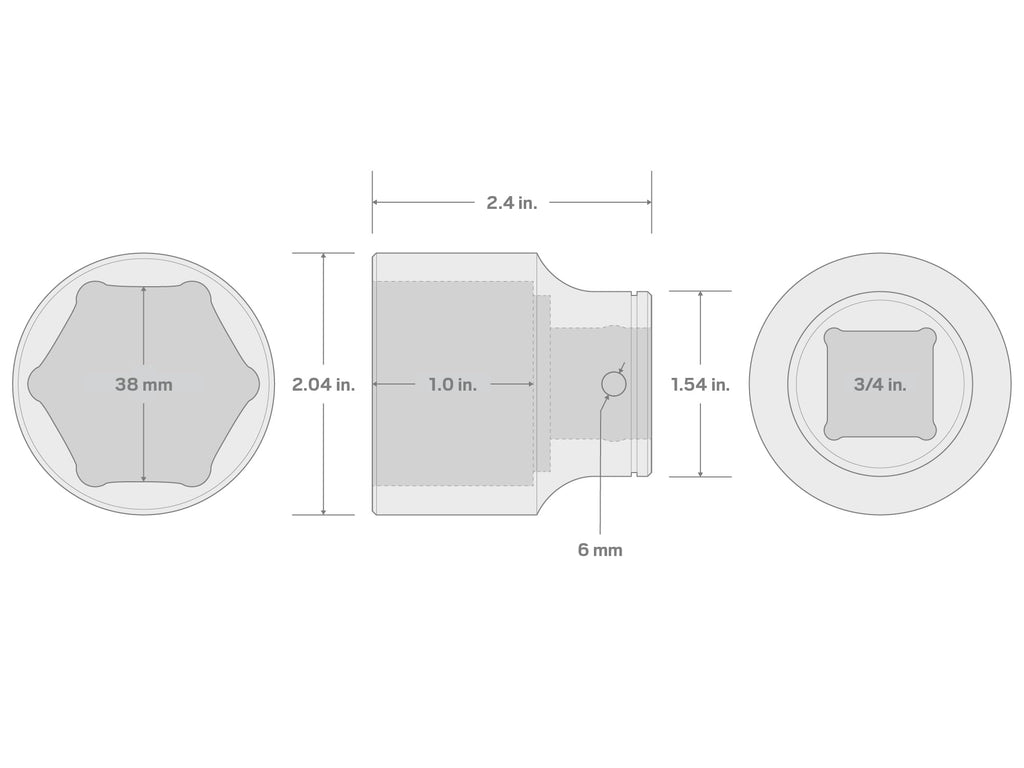 TEKTON 3/4 Inch Drive x 38 mm Shallow 6-Point Socket | SHD32138