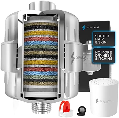 SparkPod 23 Stage Shower Head Filter for Dry Hair and Skin - High Output Universal Shower Filters to Remove Toxic Chemicals, Chlorine & Heavy Metals (Luxury Polished Chrome)