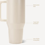HydroJug Traveler 40oz, Insulated Water Bottle with Handle, Cream