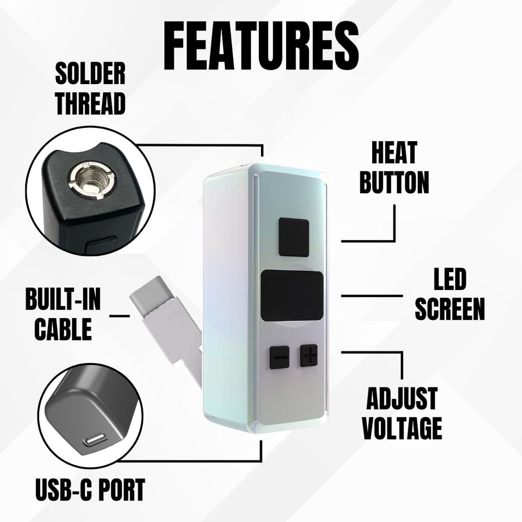 Mini Rechargeable Soldering Iron Pen, with Built-In USB C Battery Cable, Adjustable Voltage 1.5v-4.2v, LED Display, Removable Thread Burner Tip (Pearlescent)