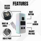 Mini Rechargeable Soldering Iron Pen, with Built-In USB C Battery Cable, Adjustable Voltage 1.5v-4.2v, LED Display, Removable Thread Burner Tip (Pearlescent)