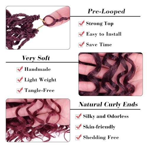 Leeven Curly Crochet Hair 10 Inch 8 Packs Burgundy Gogo Curl Crochet Hair Pre Looped Ocean Wave Crochet Hair Ombre Red Deep Twist Bohemian Box Braids Synthetic Water Wave Braiding Hair for Women