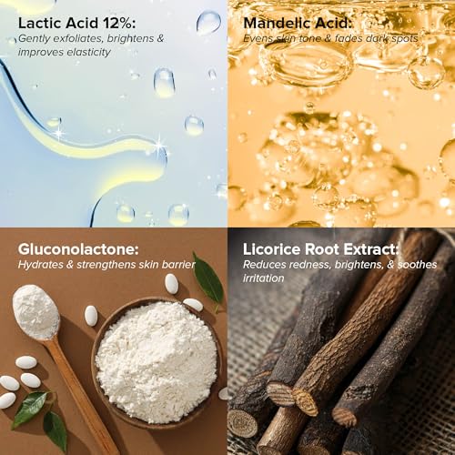 DRMTLGY Lactic Acid 12% Refining Serum for Face - AHA & PHA Exfoliating Face Serum - Dark Spot Serum with Brightening Licorice Root Extract, 1oz