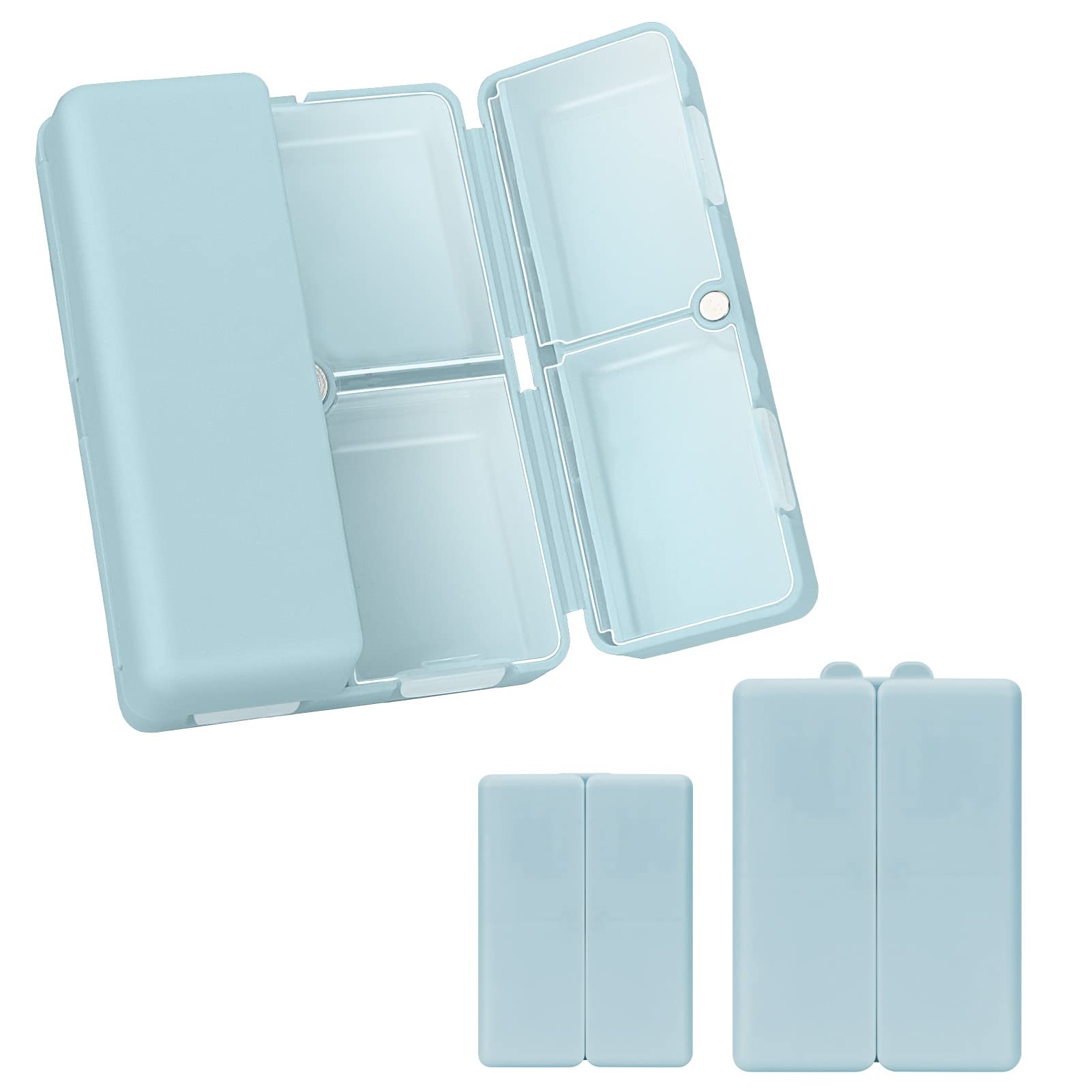 FYY 2PCS 7 Day Pill Box Organiser, Travel Pill Case, [Folding Design][Large Capacity] Portable Pill Dispenser Container for Vitamins, Cod Liver Oil, Supplements, Medication Large + Small Pink