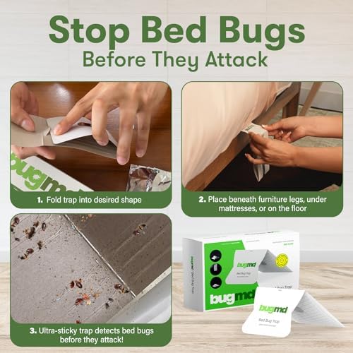 BugMD Bed Bug Trap (2 Pack, 24 Traps) - Bed Bug Prevention, Glue Traps, Insect Trap Indoor, Bed Bug Sticky Traps
