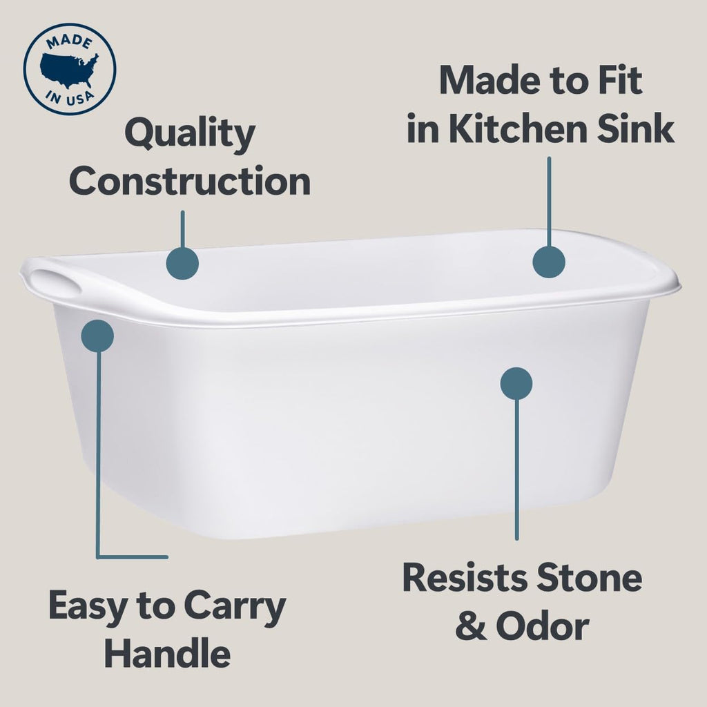 Tribello 2-Pack Dish Pans for Kitchen Sink, Plastic Tub Dishpan Wash Basin and Foot Bath for Soaking Feet, Wash Bucket for Washing and Storage Cleaning Supplies - 12 Quarts - Heavy Duty - (White)