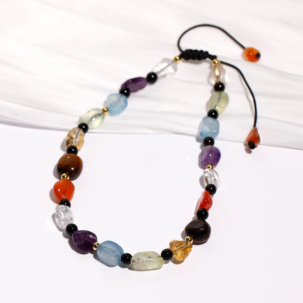 Jewever 7 Chakra Crystals and Stones Anklet Irregular Tumbled Gems Beaded Ankle Bracelets for Women Spiritual Energy Meditation Yoga Healing Jewelry Mom's Gifts (Tumbled Stone)