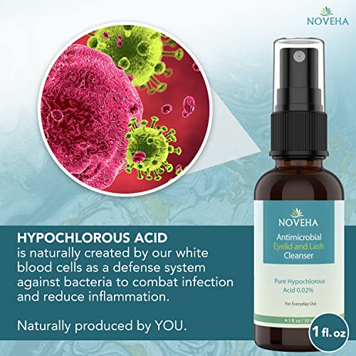 NOVEHA Eyelid and Lash Cleanser - Fast Acting Soothing Formula, Effective Relief from Irritation, Dry Eyes, Styes, Pure and Gentle Hypochlorous Acid Spray (1.01 Fl Oz (Pack of 1))