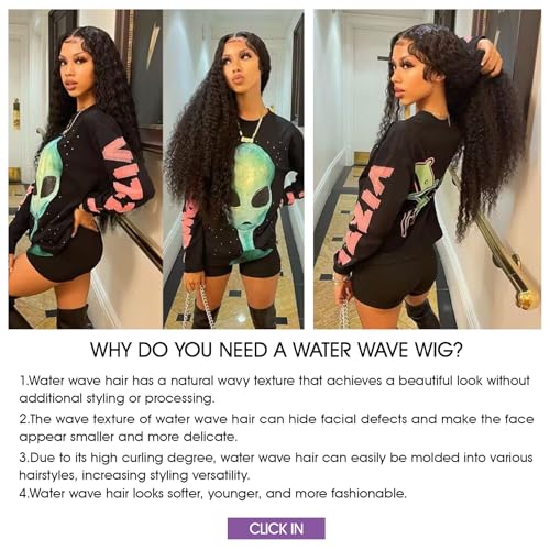 Lemoda 210% Density 13x6 Full Lace Frontal Wig Water Wave Virgin Human Hair Wigs Deep Wave 13x6 HD Lace Front Wigs For Black Women Wet and Wavy Wig 12A