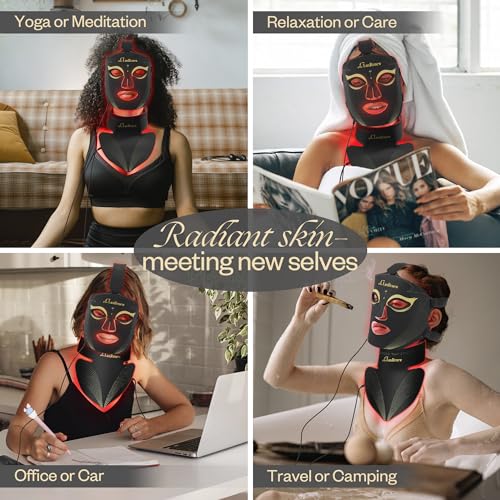 Red Light Therapy for Face Set, Led Mask Light Therapy for Face & Neck, Near-infrared Light 850nm and Red Light 630nm, 5 Gears Energy Adjustment, Black
