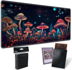for MTG Playmat TCG Board Game Mat Plus 50 Pcs Card Sleeves, 24 x 14 Table Mats Neon Mushroom Game Mousepad with Soft Surface Non-Slip Base for MTG Trading Card Game Playmats
