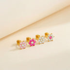 Gold Plated Pink and Clear Cubic Zirconia Flower Safety Screw Back Earrings for Babies and Toddlers 5mm - Delicate and Sparkling Pink Flower Earrings for Little Girls - Lovely Floral Studs