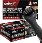 Herkules Grip Heavy Duty 8Mil Black Nitrile Gloves,3D Raised Diamond Texture-Latex & Powder-Free Industrial, Mechanic