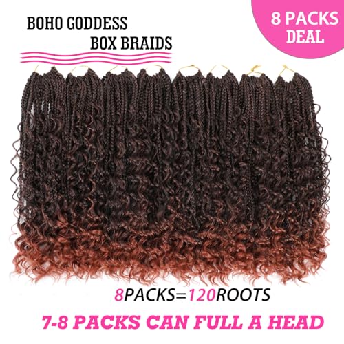 Wodun 10inch Goddess Box Braids Crochet Hair Box Braids Crochet Hair For Black Women Pre Looped Crochet Hair with Curly Ends Bohemian Crochet Box Braids Crochet Hair