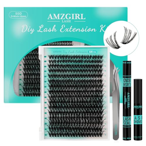 Lash Clusters Kit 320Pcs,50D Eyelash Extension Kit,Lash Bond and Seal Waterproof,Lash Remover for Individual Cluster Lashes Kit,Lash Applicator Tool for DIY Lash Extension Kit(D-Mix9-16mm Kit)