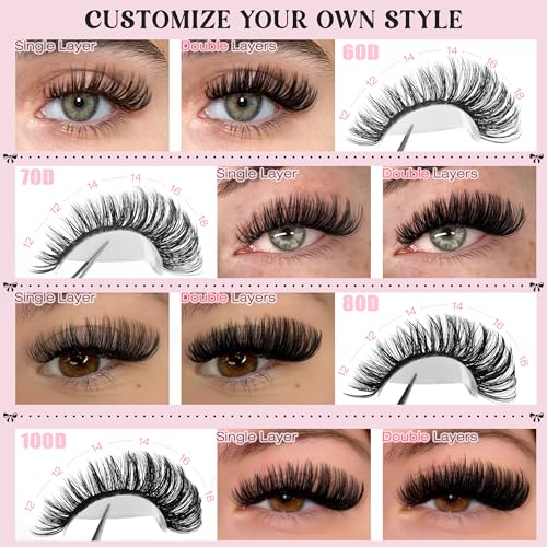 Eyelash Clusters Kit 60+70+80+100D Individual Lashes 320Pcs 12-18mm Lash Extension Kit Wispy Eyelash Extension Kit Fluffy Volume Waterproof Cluster Eyelash Extensions Kit