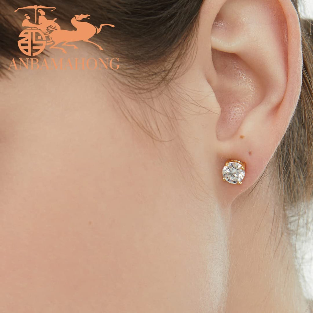 Anbamahong Synthetic Moissanite Earrings Imitation Diamond 925 Sterling Silver Studs for Men Women Jewelry Gifts (1 CTW (Yellow Gold))