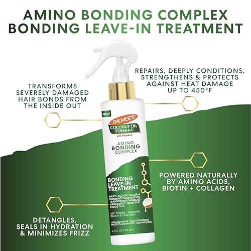 Palmer's Amino Bonding Complex Hair Treatment, Leave-In Conditioner Spray with Coconut Oil & Vitamin E, Heat Protectant, Anti Frizz, Strengthens & Protects Hair Growth, All Hair Types, 6.7 fl. oz