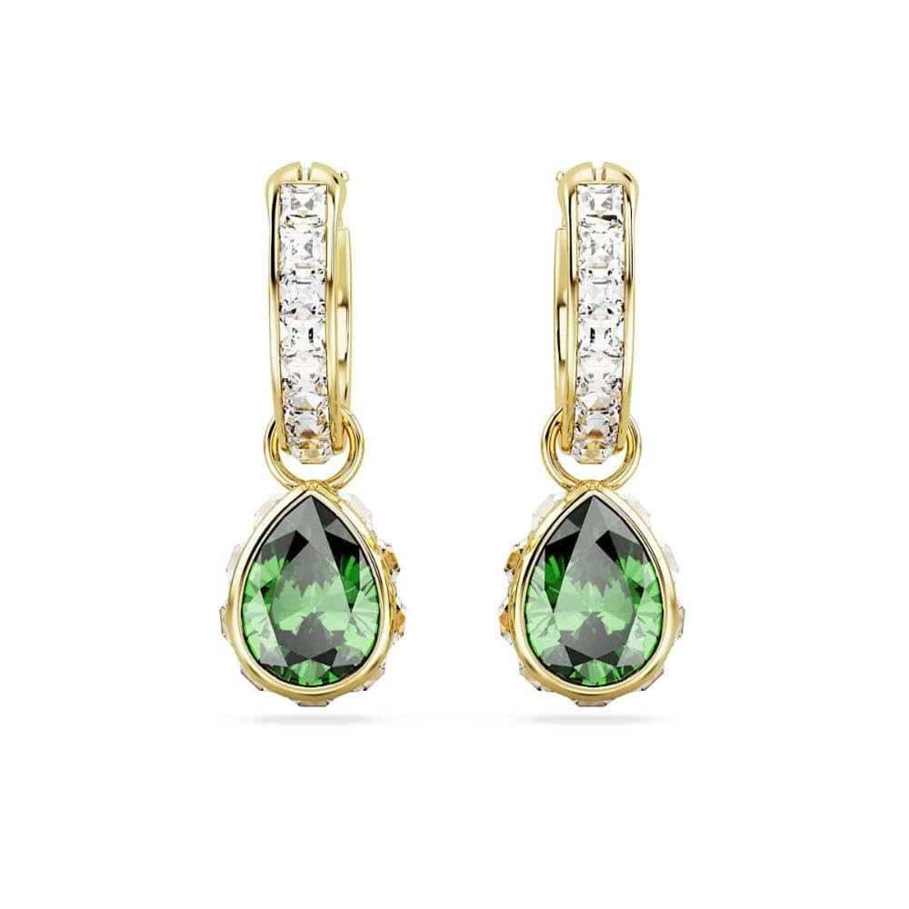 Swarovski Chroma Drop Earrings, Green Pear-Cut Stones in a Gold-Tone Finished Setting, Part of the Swarovski Chroma Collection