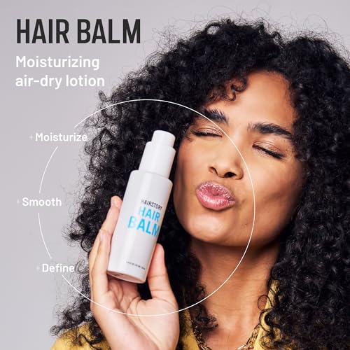 Hairstory Hair Balm, Moisturizing Air Dry Lotion, Leave In Conditioner Cream for All Hair Types, Adds Softness & Shine, Smooths Frizz, Defines Waves & Curls, 4oz