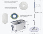 Michao Spin Mop Bucket Deluxe 360 Spinning Floor Cleaning System with 6 Microfiber Replacement Head Refills,62" Extended Handle,4X Wheel for Home Cleaning