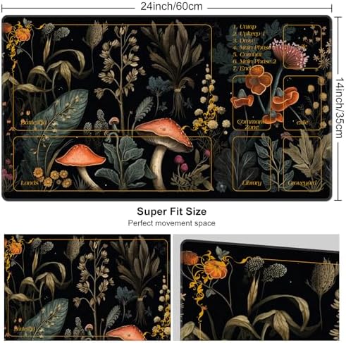 DEGDFSGR for MTG Playmat with Zones 24 x 14 inches for TCG Playmats MTG Mat Non-Slip Rubber Base Commander Playmat for Card Play mat Iorcana Trading Card Game, Mushroom Red Flower