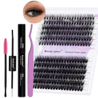 DIY lash Extension Kit 40/50D Lash Cluster Kit with 240 PCS 3D Curl 16-20mm Mixed,Individual Lashes Clusters Lash Band and Seal Cluster Lash Applicator Individual Lashes Kit(40P/50P 3D12-16mm Kit)