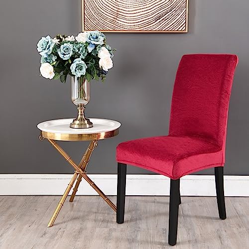 OQHAIR Velvet Dining Room Chair Covers Set of 4 Stretch Velvet Dining Chair Protector Armless Chair Cover for Dining Room Kitchen -Wine red-Set of 8