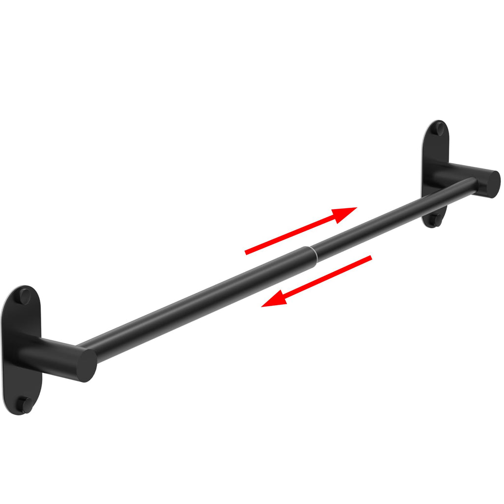 MIROAMZ Towel Bar, Adjustable 14.4inch - 25.2inch Towel Rack, Self Adhesive Wall Mounted for Bathroom Kitchen Hand Towel Holder Cloths Hanger 304 Stainless Steel Organizer Single Bar (1, Matte Black)