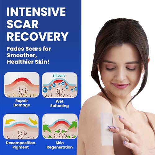 AWD Silicone Scar Sheets for Scar Removal - Extra Thick 0.5mm Silicone Scar Tape for Surgical Scars, C Section, Keloid - Silicone Skin Patches Extra Thick 0.5mm Longer Use (5 Pcs, 1.6” x 6”), Clear