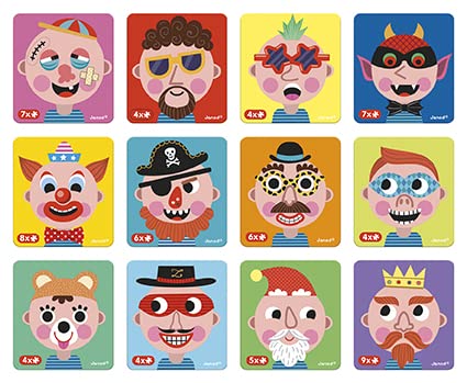 Janod - Magnetibook 83 Pc Magnetic Boy Crazy Face Dress Up Game - Decorating Fridge with Magnetic Letters - Enhances Creativity and Learning - Boosts Self-Confidence - Portable and Easy Storage