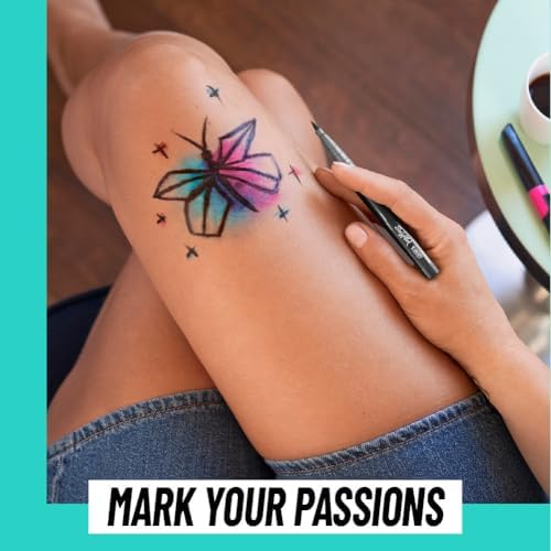 BODYMARK Temporary Tattoo Markers, 8-Count Artist's Set, Mixed Brush Tips, Assorted Colors, Skin-Safe & Cosmetic Quality, Cruelty-Free, Long Lasting, Stencils Included