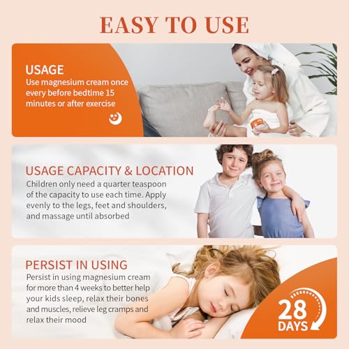 Magnesium Lotion For Kids & Babies, Bedtime Magnesium Cream For Sleep, Leg Cramps, Unscented Calming Magnesium Oil Lotion For Bone & Muscle Relaxation, Apply to Feet, Legs, Body, 4 OZ.