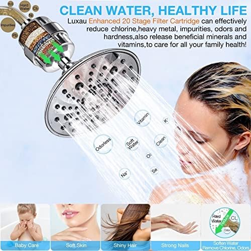 4 Pc Luxau 20 Stage (Also Fit 15, 18 Stage) Shower Filter Replacement Cartridge, Shower Head Filter Refill, for Hard Water Chlorine Heavy Metal, Skin Hair, Fit Any Similar Design Shower Water Filter