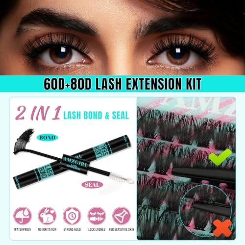 Lash Clusters Kit 320Pcs 60D 80D DIY Individual Lashes Extension Kit Lash Bond And Seal Lash Remover For Eyelashes Extensions Lash Applicator Tool For False Eyelash Cluster Kit At Home(D-Mix10-16mm)