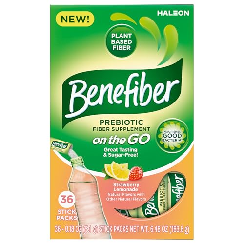 Benefiber Fiber Supplement, Strawberry Lemonade, On The Go Stick Packs, 36 Count (Pack of 2)