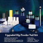 AZUREBEAUTY 30Pcs Dip Powder Nail Kit Starter with Nail Sticks, Glitter Baby Dark Blue 8 Colors Dipping Powder Liquid Set Added Matte Top Coat for Fall Winter Nail Art Manicure Salon DIY Home Gift