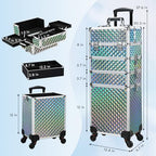 Stagiant Rolling Makeup Train Case Large Storage Cosmetic Trolley 4 in 1 Large Capacity Trolley Makeup Travel Case with Key Swivel Wheels Salon Barber Case Traveling Cart Trunk
