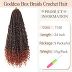 9 Packs Boho Box Braids Crochet Hair 24 Inch Goddess Box Braids Crochet Hair With Curly Ends Synthetic Bohemian Braids Hair Extension For Women (24inch, 1B/350)