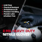 Jointown Basic Heavy Duty Nitrile Gloves, 8 Mil Black Mechanic Disposable Gloves X-Large with Raised Diamond Texture, Latex Free, Powder Free Industrial Automotive Work Gloves Box of 200