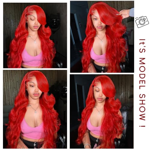 Red Lace Front Wigs Human Hair 200% Density Red Wig Human Hair 13X4 Red Body Wave Lace Front Wig Human Hair Pre Plucked HD Lace Frontal Wig Red Human Hair Lace Front Wigs 34 Inch