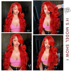 Red Lace Front Wigs Human Hair 200% Density Red Wig Human Hair 13X4 Red Body Wave Lace Front Wig Human Hair Pre Plucked HD Lace Frontal Wig Red Human Hair Lace Front Wigs 34 Inch