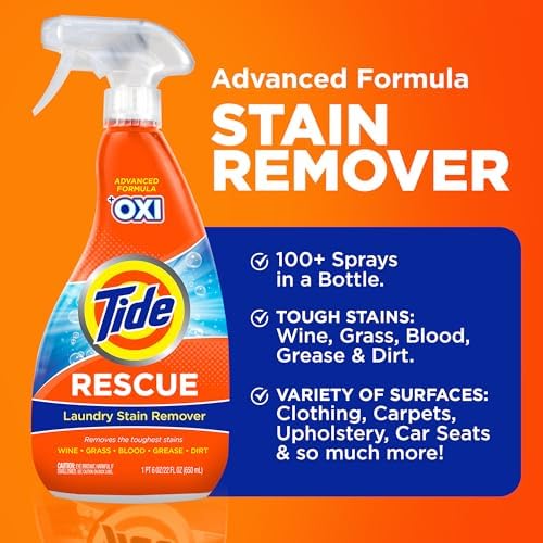 Tide Laundry Stain Remover with Oxi, Rescue Clothes, Upholstery, Carpet and more from Tough Stains, Stain Treater, 22 Fl Oz (Pack of 4)